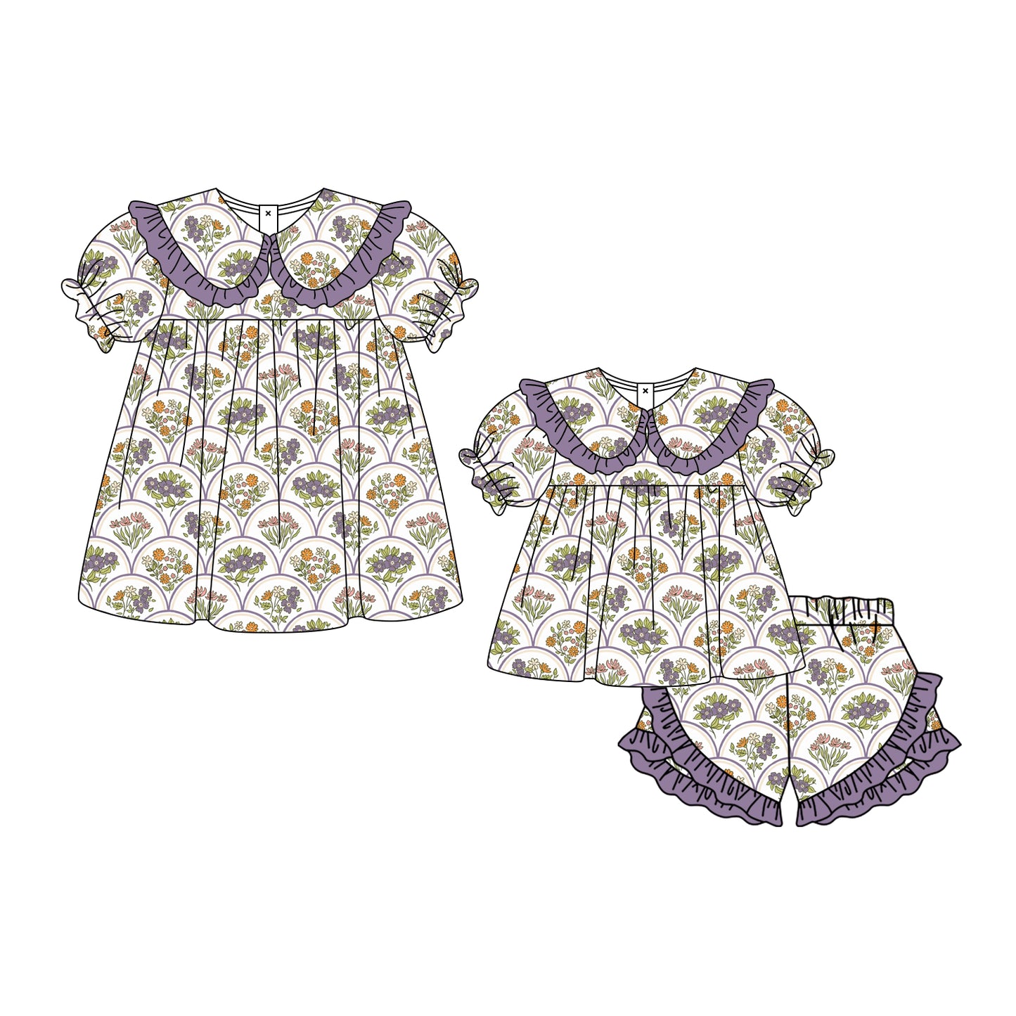 3.3 Custom moq 5 mix size Sibling Baby Girl's flowers Short-Sleeved Top And Shorts Set Cute Dress for Summer