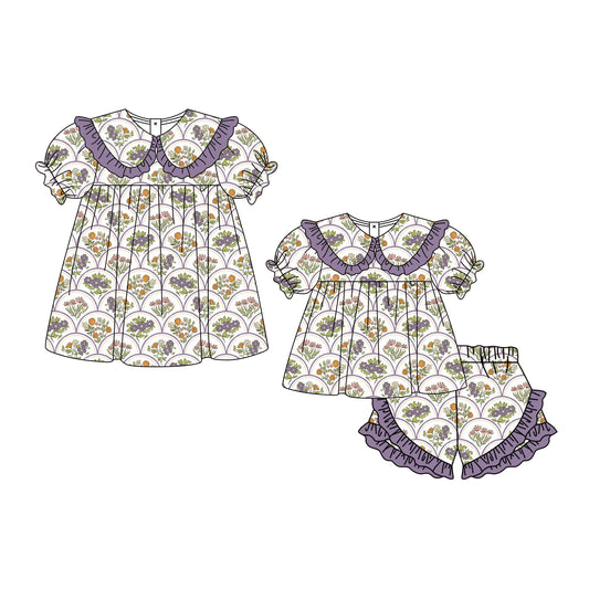 3.3 Custom moq 5 mix size Sibling Baby Girl's flowers Short-Sleeved Top And Shorts Set Cute Dress for Summer