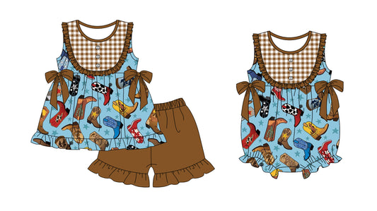 11.21 custom each style moq 5eta 4-6week Sibling Sister boot baby girl short sleeve shorts sets and rompers match design