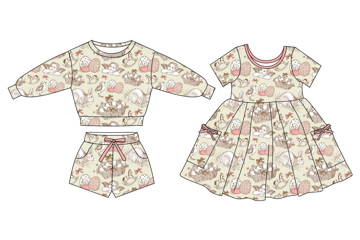 25.11.4 custom each style moq 5 eta 6-8week Sibling Sisters bow baby girl long sleeve shorts sets and dress match family design