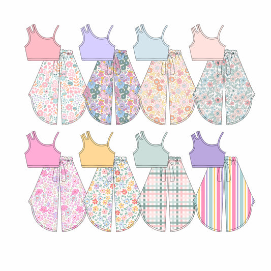4.1 custom each style moq 5eta 4-6week Sibling Sisters baby girl short sleeve pants sets and sets 8 match family design