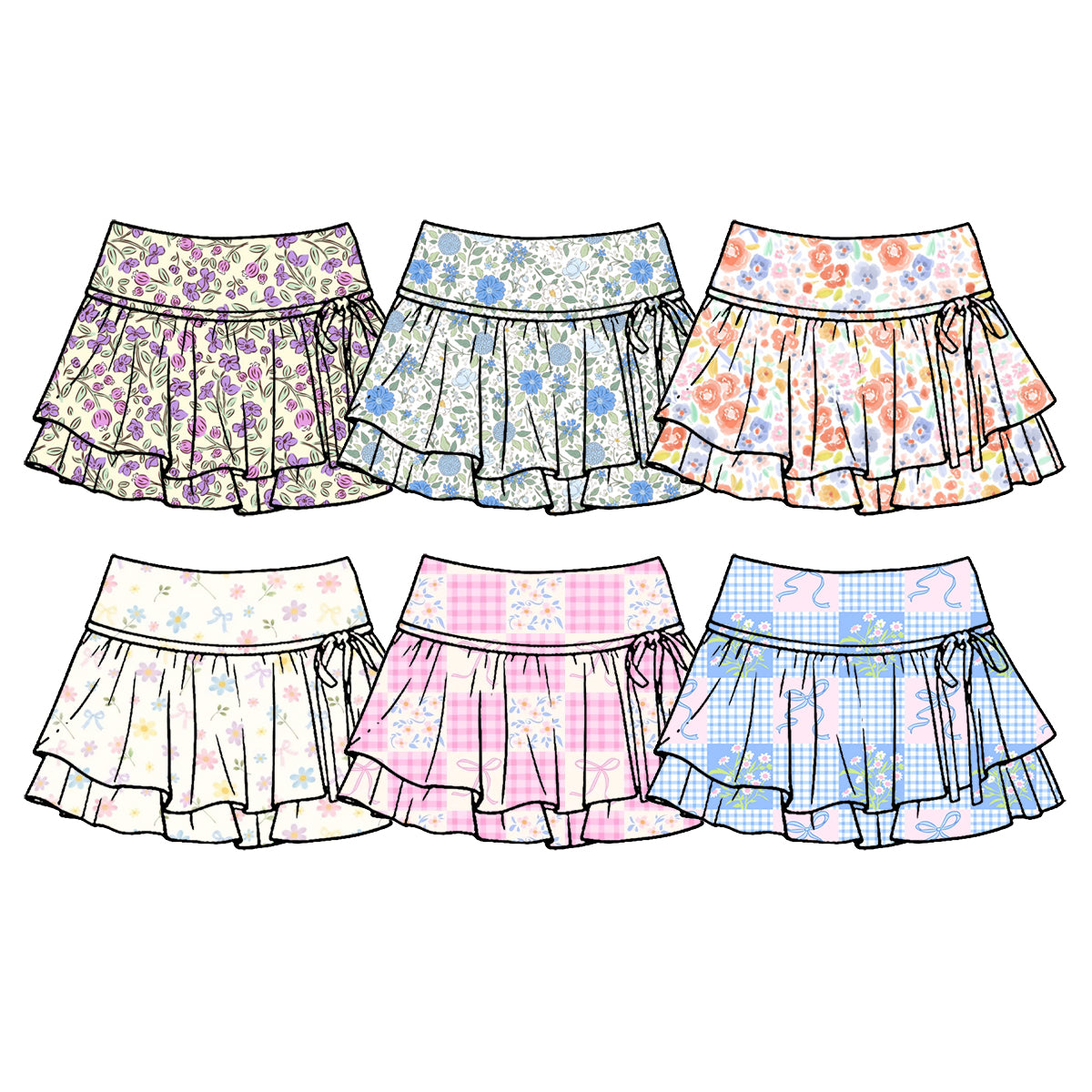 Custom moq 5 mix size Sibling Baby Skirt Print Bow Girl Skirt  Summer Wear for Kids