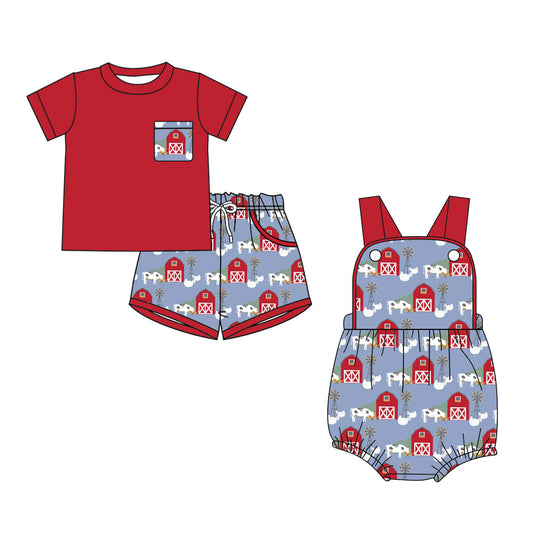 3.27 Custom moq 5 mix size Sibling Baby Boys Romper Red Short-Sleeved Top And Shorts Set Summer Outfit