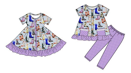 5.5 custom each style moq 5eta 4-6week Sibling Sister boots baby girl pants sets and dress match family design