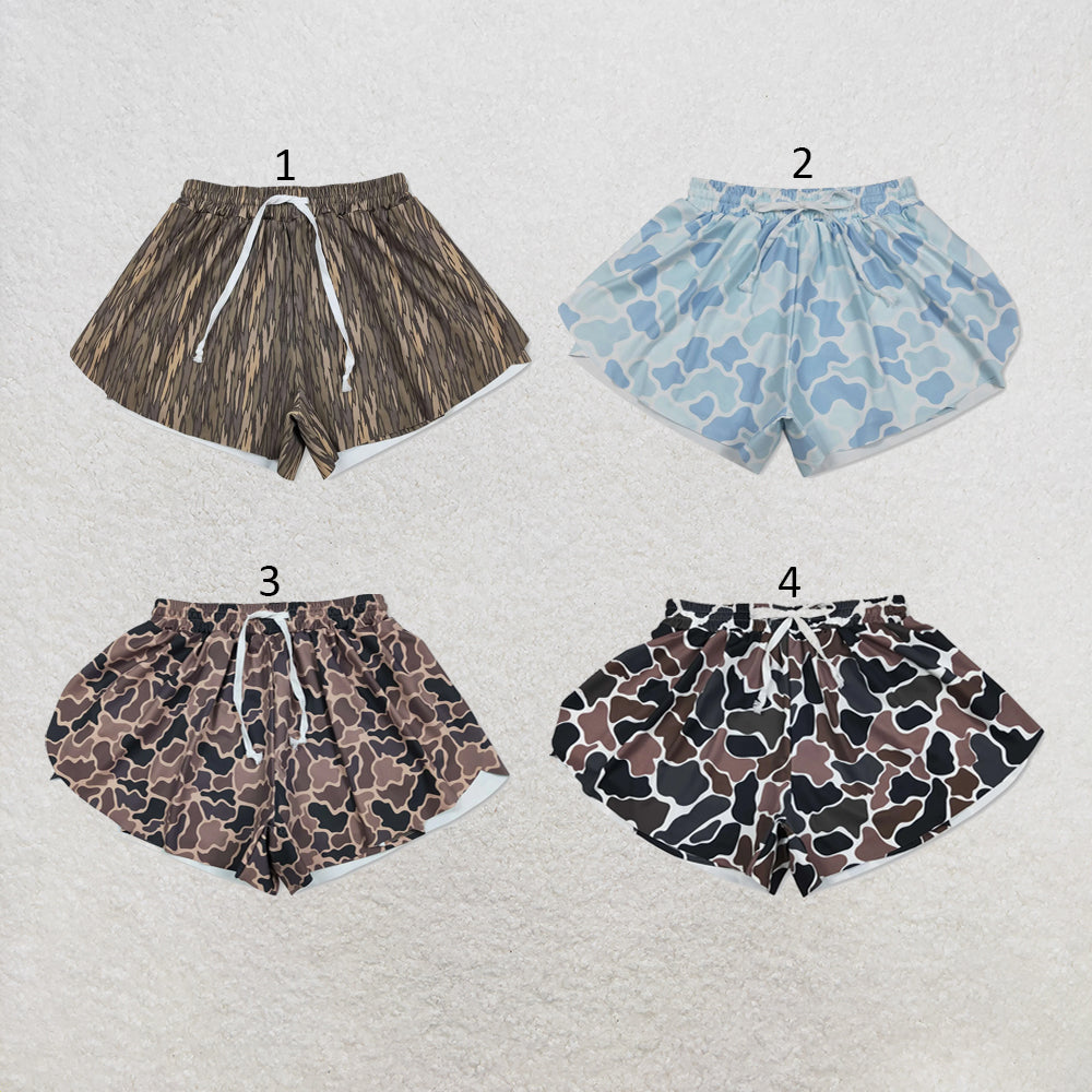 RTS NO MOQ Sibling yoga fabric Adult Women Camo Print Yoga Active Shorts Athletic Bottom