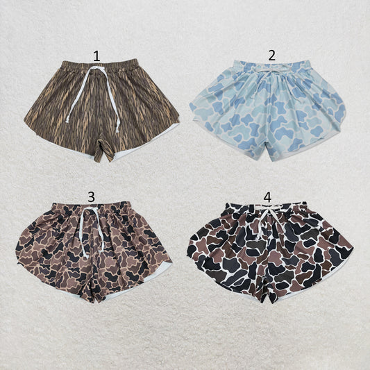 RTS NO MOQ Sibling yoga fabric Adult Women Camo Print Yoga Active Shorts Athletic Bottom