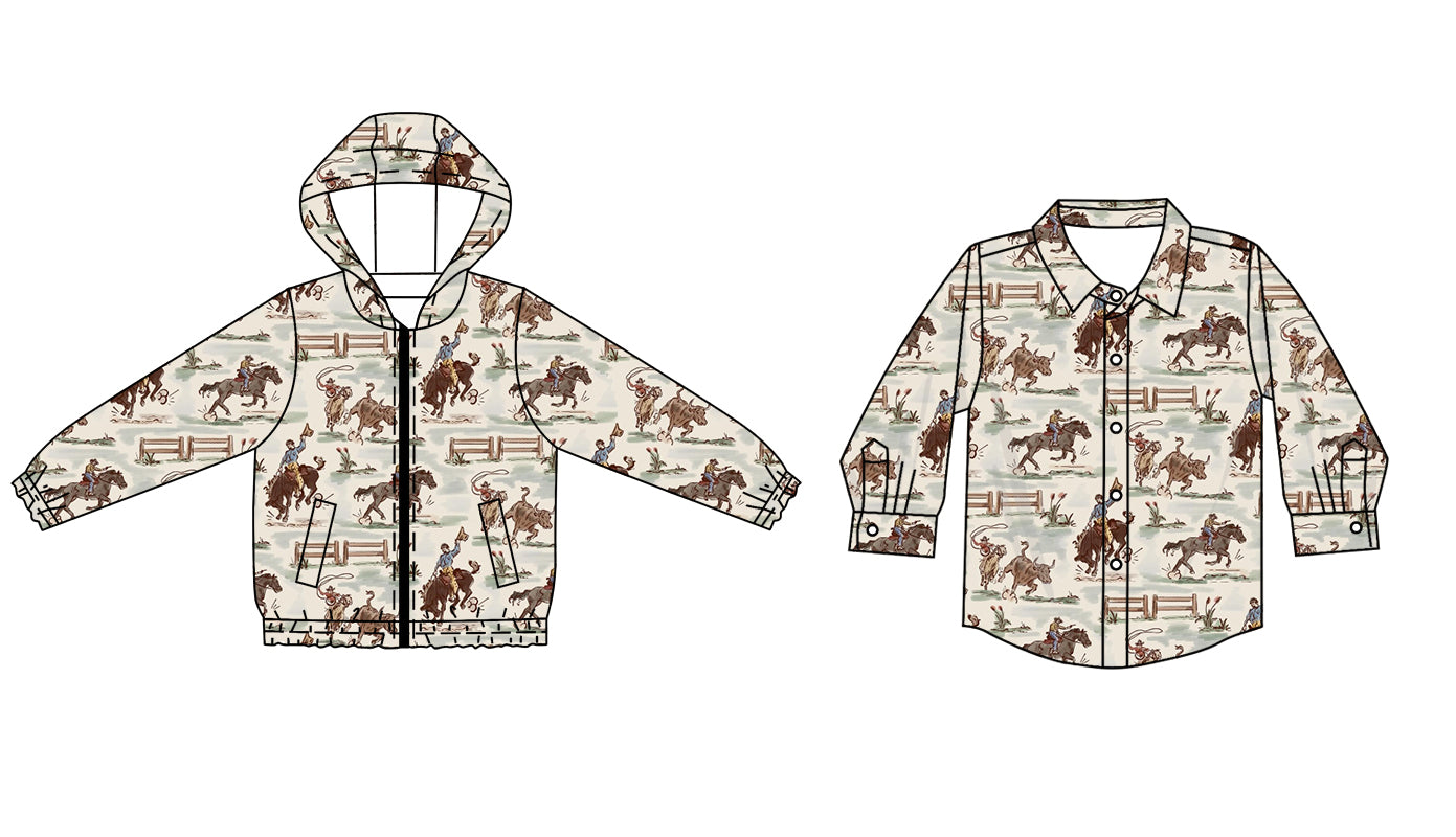 25.6.12 custom each style moq 5eta 4-6week Sibling Sister riding horse baby boy hooded long sleeve top 1 and top 2 match family design