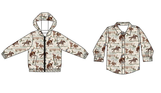25.6.12 custom each style moq 5eta 4-6week Sibling Sister riding horse baby boy hooded long sleeve top 1 and top 2 match family design