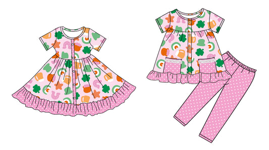 25.9.13 custom each style moq 5eta 6-8week Sibling Sisters baby girl short sleeve pants sets and dress match family design
