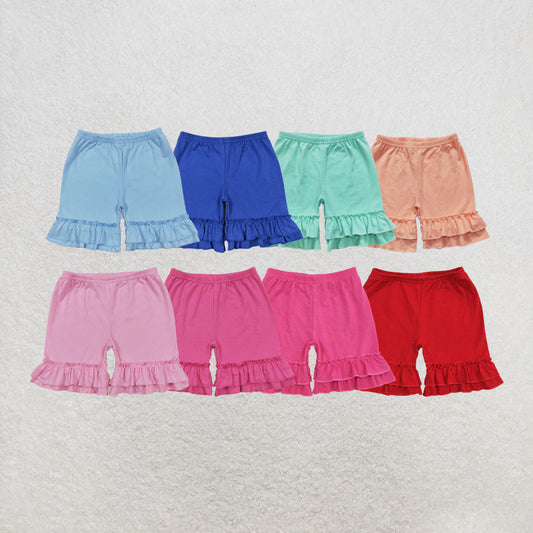 RTS NO MOQ Sibling Baby Girls Summer Light Blue Cotton Double Ruffle Shorts