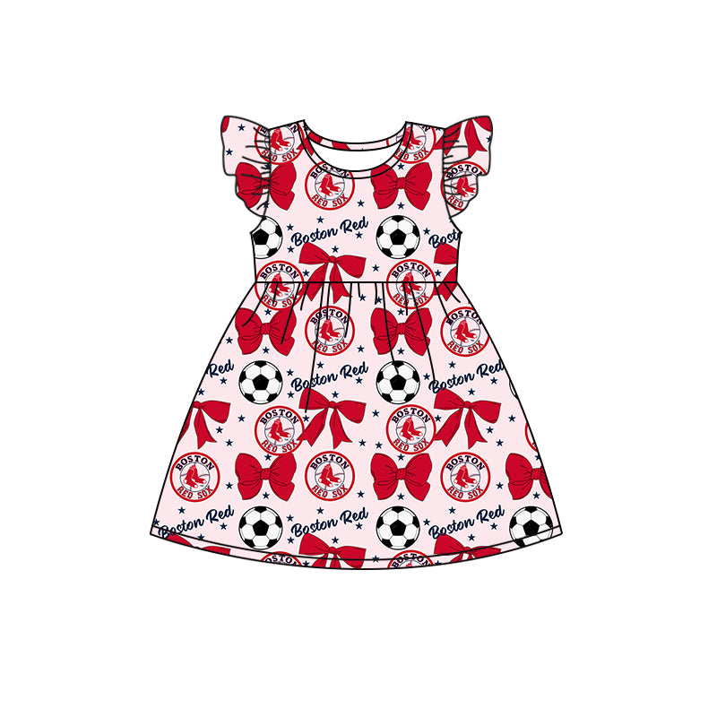 Custom moq 5 each style summer teams baby girls clothes team bow red long sleeve hooded pants sets and dress 1 and dress 2 and romper-25.6.14