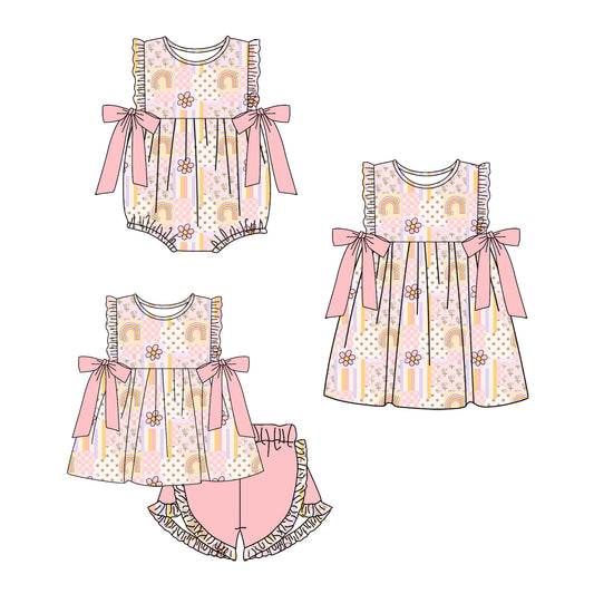 26.1.20 custom each style moq 5 eta 6-8week Sibling Sister baby short sleeve shorts sets and romper and dress match design