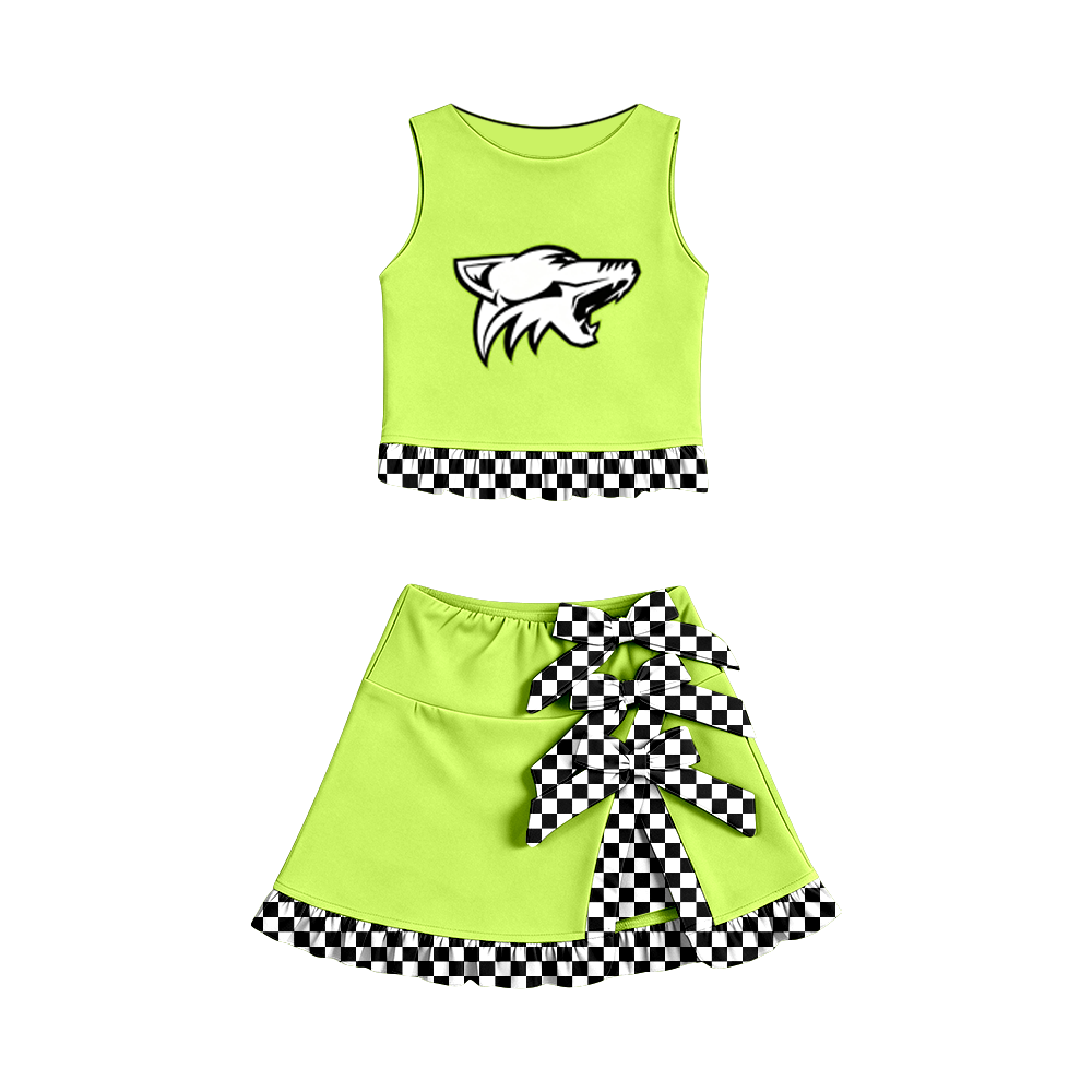 custom moq 5 mix size MSD070804 Baby Girls Summer Vest Checked Bow Scallop Edge Skort Yoga Active Casual  Clothes Set