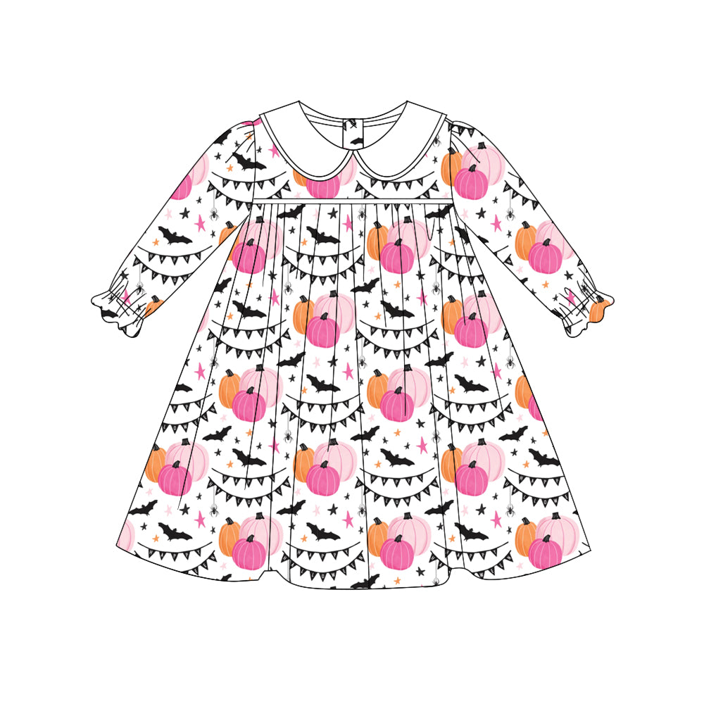 6.18 custom each style moq 5eta 4-6week Sibling Sister pumpkin bat pink baby girls sets and dress and briefs sets match family design