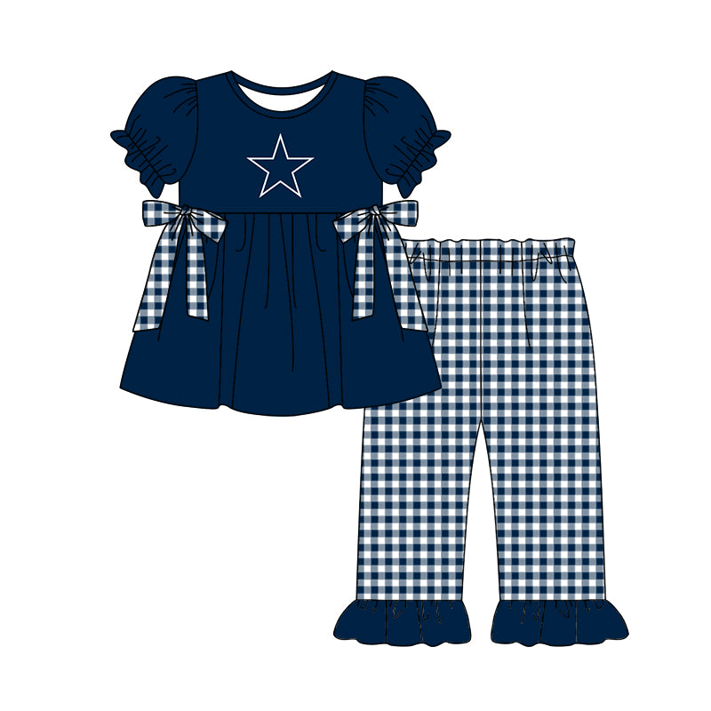 Custom moq 5 mix size milk silk summer teams baby girl boys clothes navy blue short sleeve shorts sets 2 and pants sets and rompers 2 series