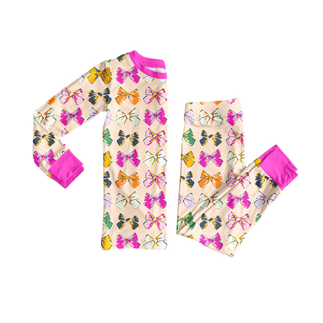 25.8.29 custom each style moq 5eta 4-6week Sibling Sisters bow baby girl clothes long sleeve pants sets and romper match family design