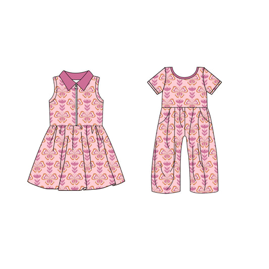 4.21 custom each style moq 5eta 4-6week Sibling Sister floral baby girl short sleeve yoga dresses and jumpsuit match design