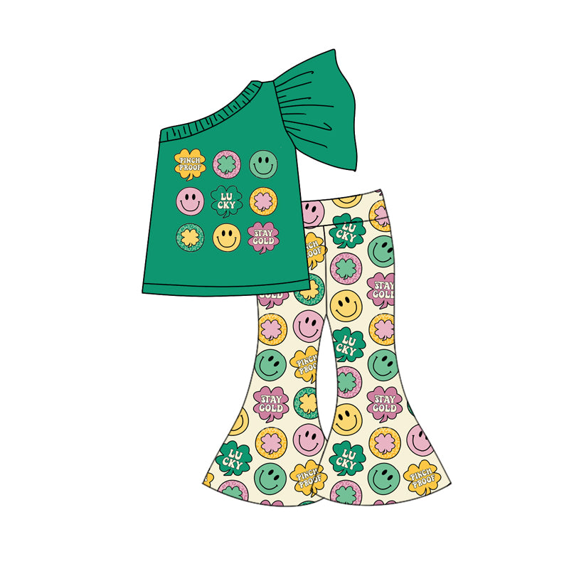 10.18 custom each style moq 5eta 4-6week Sibling Sister Four Leaf Clover green baby girl sets and dress and rompers match family design