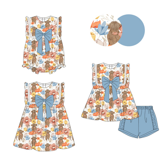 3.28 custom each style moq 5eta 4-6week Sibling Sisters bow alpine floral baby girl short sleeve shorts sets and dress and rompers match family design