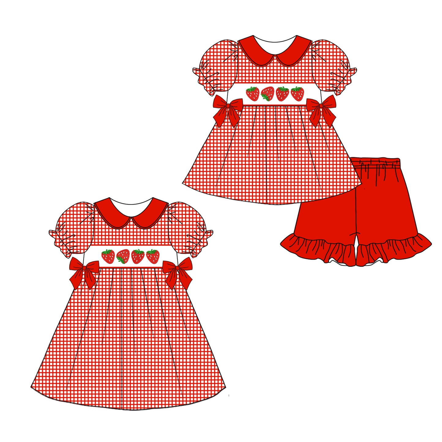 12.26 custom each style moq 5eta 4-6week Sibling Sister strawberry baby girl short sleeve shorts sets and dresses match design
