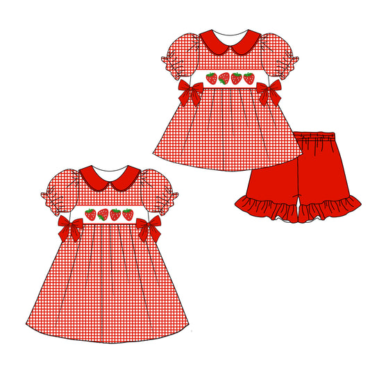 12.26 custom each style moq 5eta 4-6week Sibling Sister strawberry baby girl short sleeve shorts sets and dresses match design