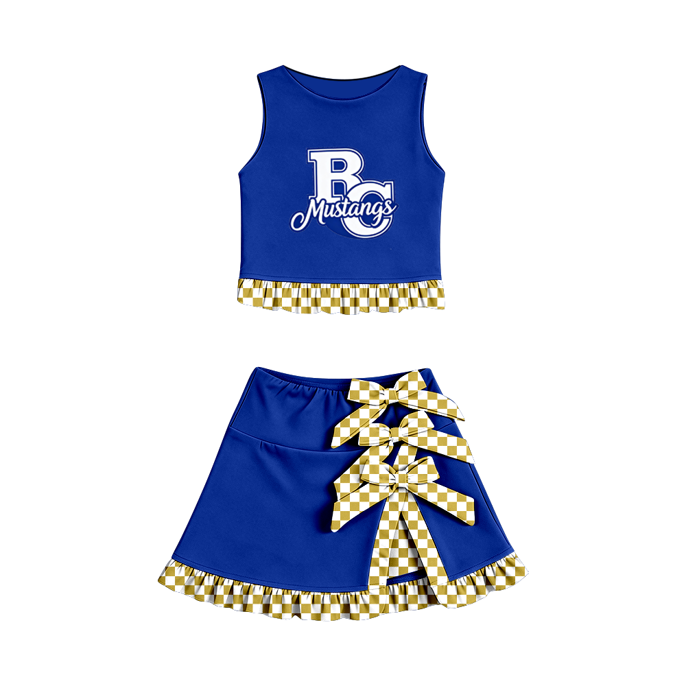 custom moq 5 mix size MSD070604 Baby Girls Summer Vest Checked Bow Scallop Edge Skort  Set