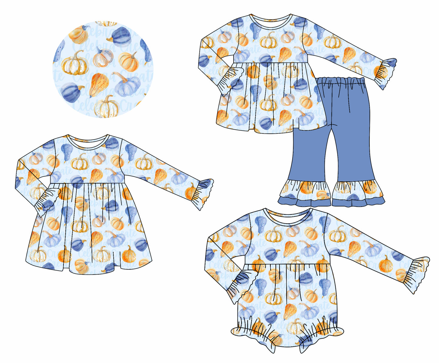 25.7.11 custom each style moq 5eta 4-6week Sibling Sisters pumpkin baby girl long sleeve pants sets and dress and rompers match family design