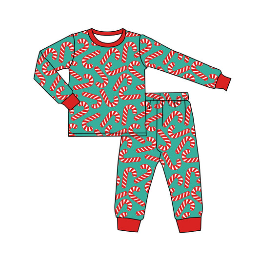 6.5 custom each style moq 5eta 4-6week Sibling Sister Christmas Cane red boys pajamas outfits and baby romper match family design