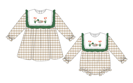 25.10.22 custom each style moq 5 eta 6-8week Sibling Sisters duck baby girl short sleeve dress and rompers match family design