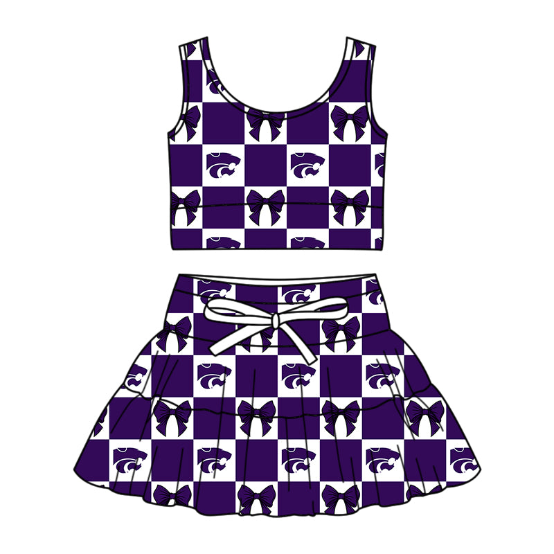 Custom moq 3 or 5 mix size milk silk summer teams baby girl clothes bow purple sleeveless skirts sets 3 and dresss and shorts-26.1.24