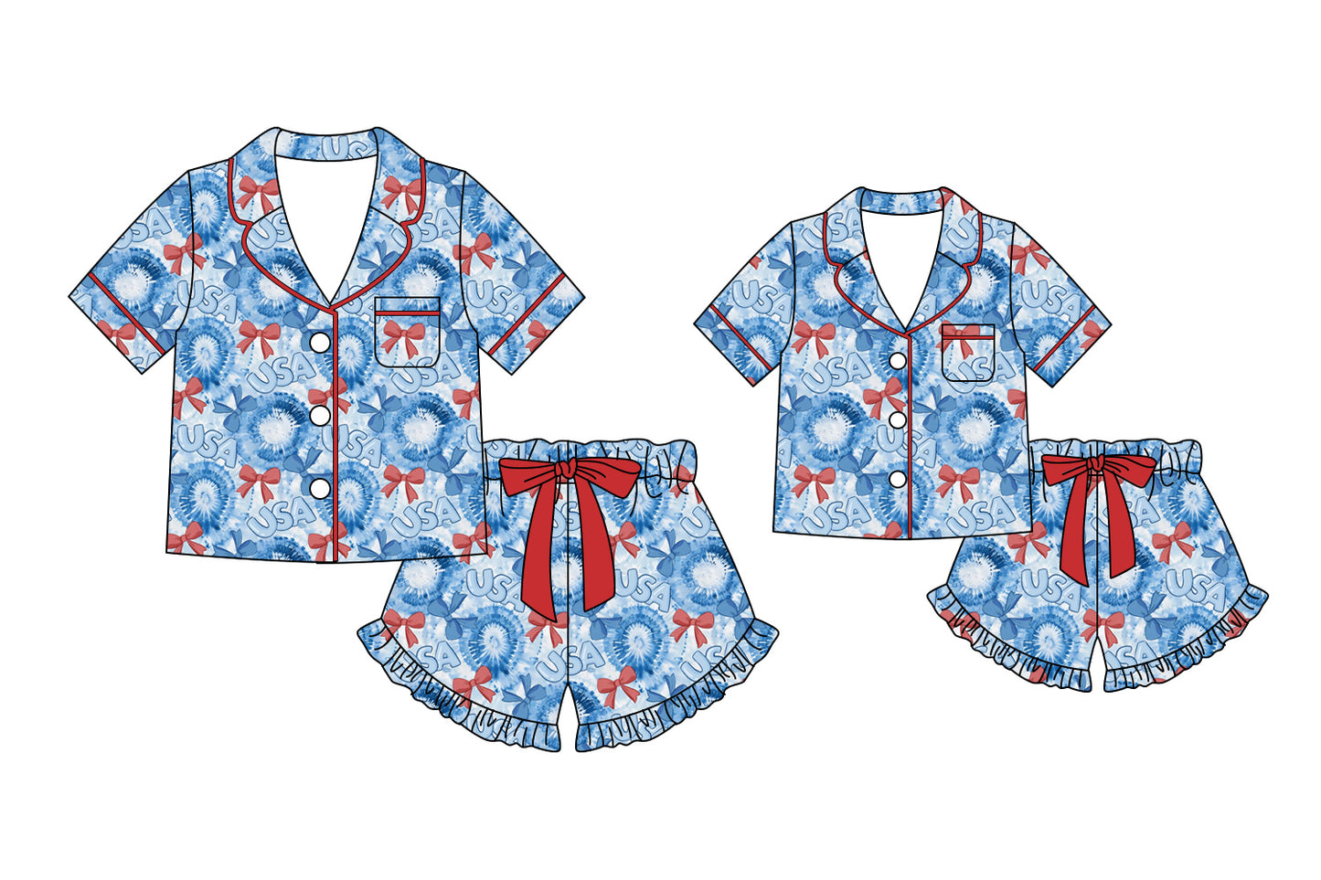 Custom moq 5 mix size Sibling Mom And Me 4th of July Pajama Set Short-Sleeved Top And Shorts Matching Sleepwear