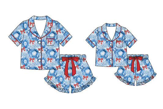 Custom moq 5 mix size Sibling Mom And Me 4th of July Pajama Set Short-Sleeved Top And Shorts Matching Sleepwear
