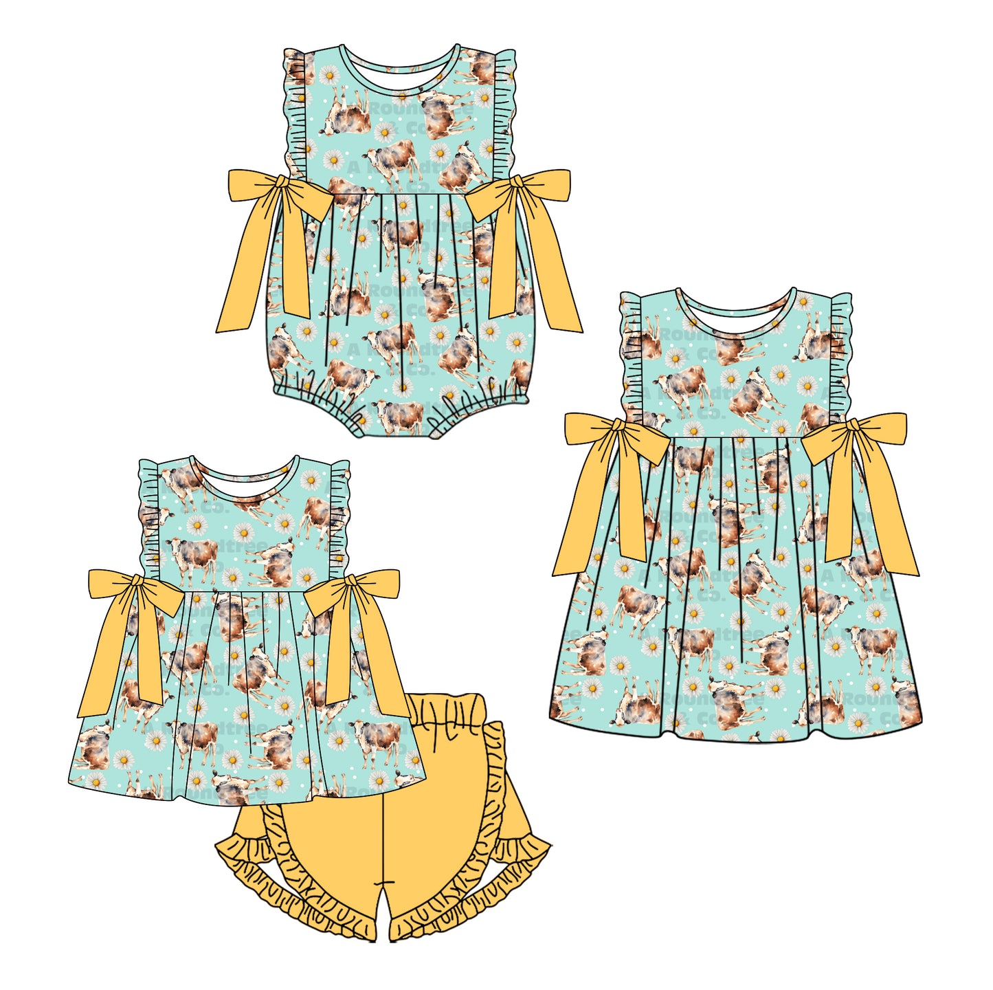 11.15 custom each style moq 5eta 4-6week Sibling Sister cow baby girl short sleeve shorts sets and dress and rompers match family design