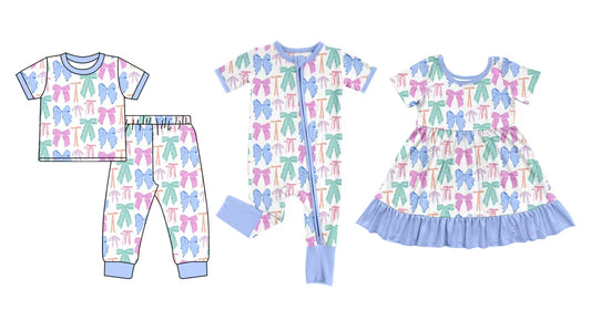 12.5 custom each style moq 5eta 4-6week Sibling Sister bow baby girl sets and dress and rompers match family design