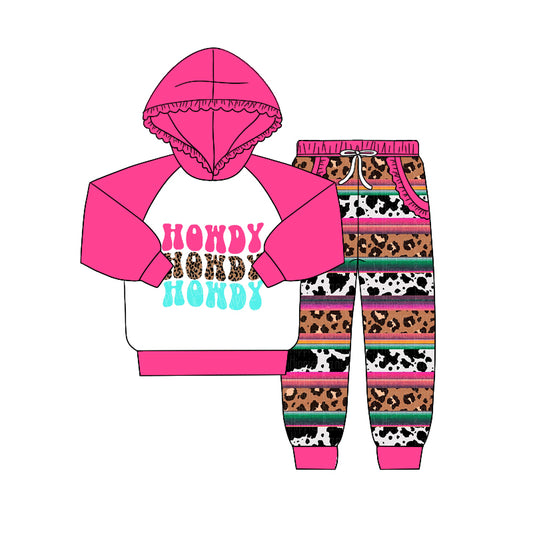 25.9.3 custom each style moq 5 eta 4-6week Sibling Sisters HOWDY baby girl hooded long sleeve pants sets
