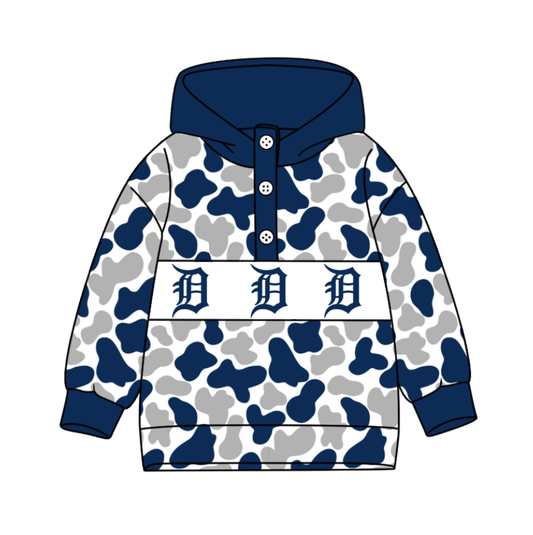 2-Custom moq 8 mix size milk silk summer team baby boy clothes camouflage blue and gray hooded long sleeve top-25.10.9