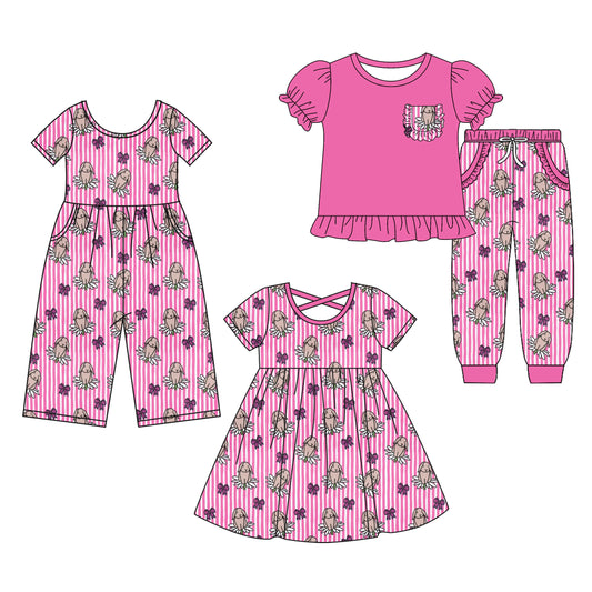 25.9.25 custom each style moq 8 eta 6-8week Sibling Sisters bow baby girl short sleeve shorts sets and dress and jumpsuit match family design
