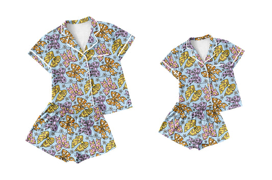 25.10.9 custom each style moq 5eta 4-6week Sibling Sister bow baby short sleeve shorts sets and adult set match design