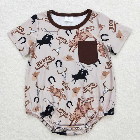 RTS baby boys clothes riding horse Short Sleeve Shorts Set rompers