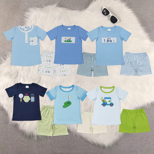 RTS Boys clothes embroidery Short Sleeve Shorts sets