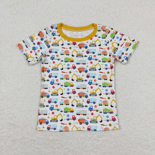 BT0555 Engineering vehicle yellow and white short-sleeved top
