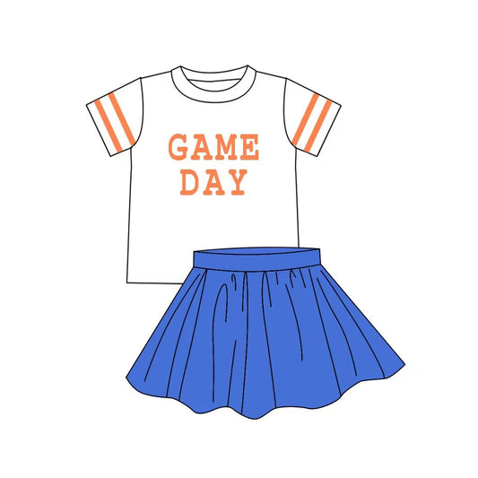 custom moq 5 tat about 4-6 weeks baby girls clothes GAME DAY blue short sleeve skirts summer outfits