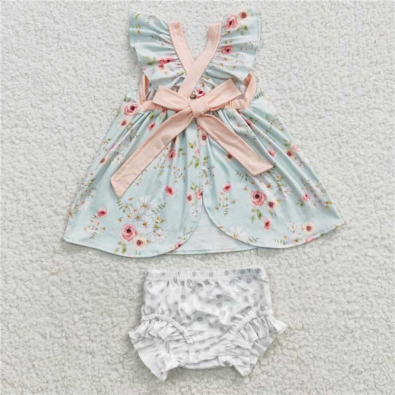 RTS Boys and girls floral Short Sleeve rompers briefs sets dress