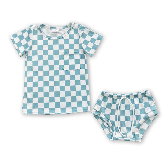 RTS NO MOQ Sibling Baby Girls  Sibling Checkered Summer Bummie Sets