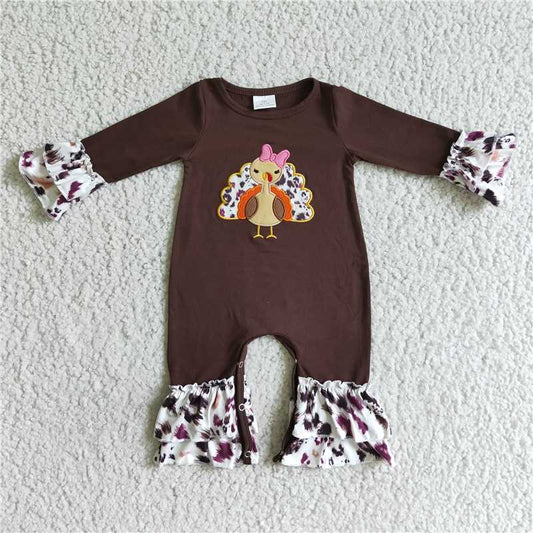 RTS NO MOQ（In Stock ) LR0038 Embroidered Turkey Long Sleeve Bodysuit