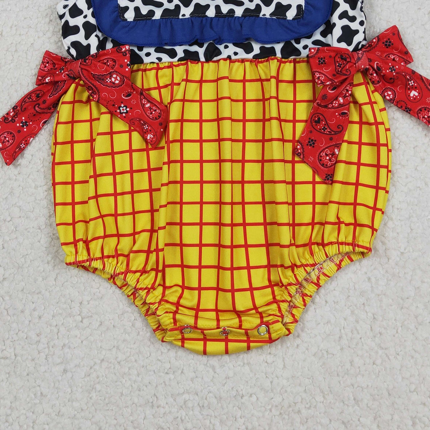 RTS NO MOQ SR4115 Baby Girls Cow Print Yellow Checked Ruffle Rompers Sleeveless Casual Outfit