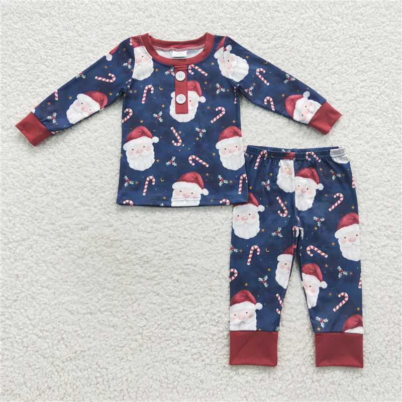 Baby Boys Navy Santa Collection - Red Trim Top Pants Set & Romper