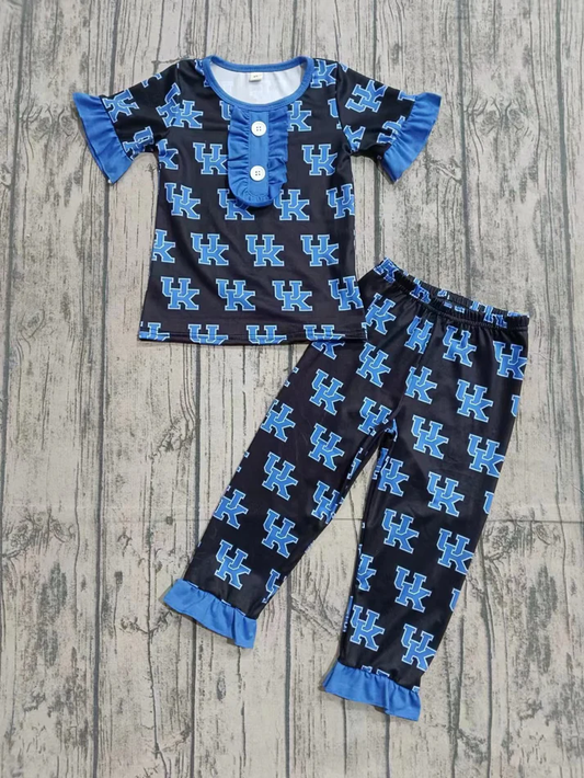 Custom summer teams baby girl clothes team blue short sleeve pants sets-25.8.5