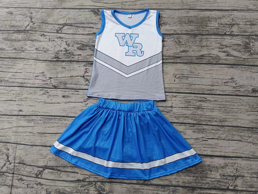 Custom moq 5 each style eta 6-7weeks baby girl clothes team blue sleeveless skirts sets-25.8.6