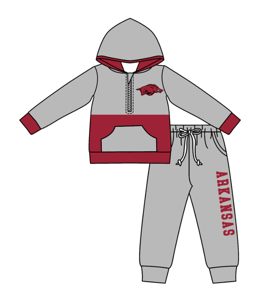 Custom moq 5 mix size eta 6-8weeks milk silk summer teams gray baby boy clothes hooded long sleeve pants sets-25.10.24